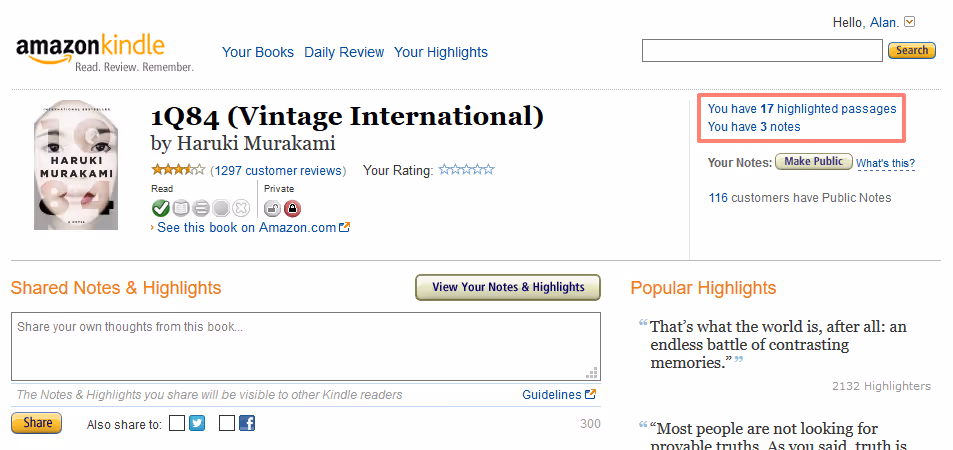 Link to page containing highlight data