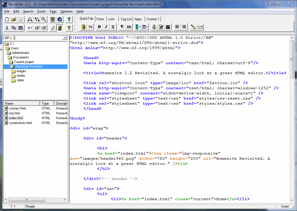 Screenshot of HomeSite