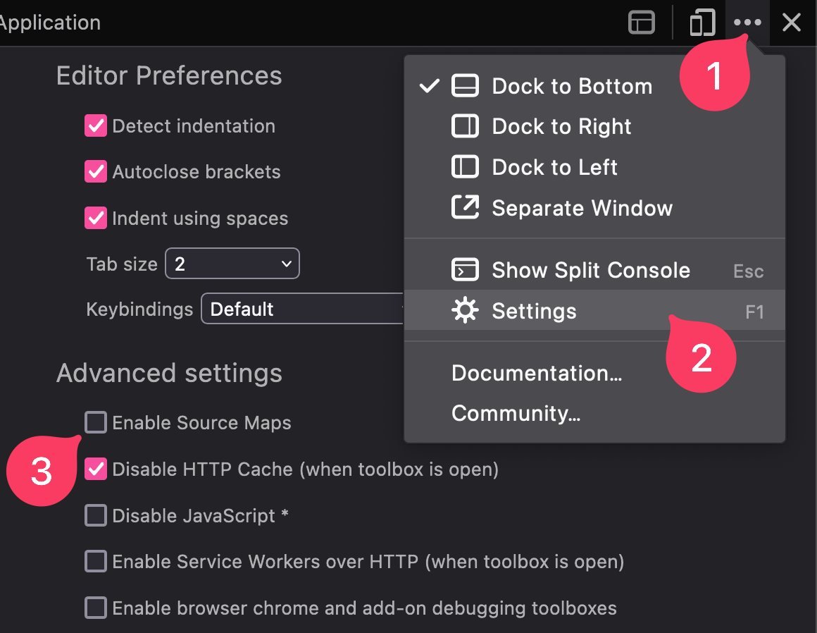 Screenshot of Firefox settings showing option to toggle source maps