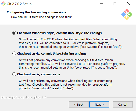 Git for Windows line endings settings